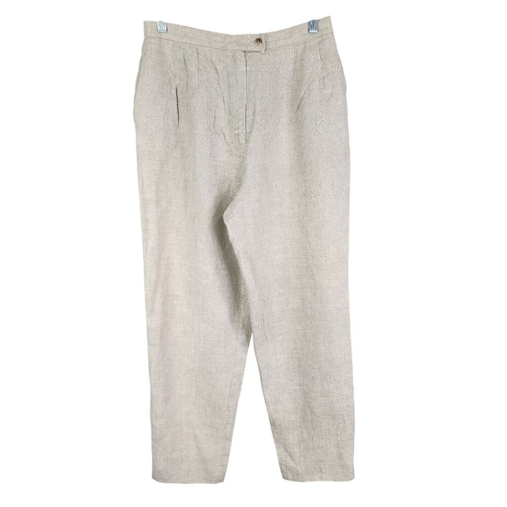 Womens Beige Harve Benard 100% Linen Pants Hi rise Straight Leg Size 10